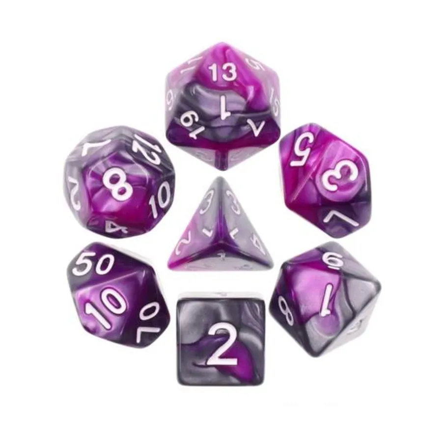 

Набор Poly - Темный кристалл с белым (7), Dice Sets - Resin/Acrylic - Blue, Green, & Purple (Foam Brain Games)