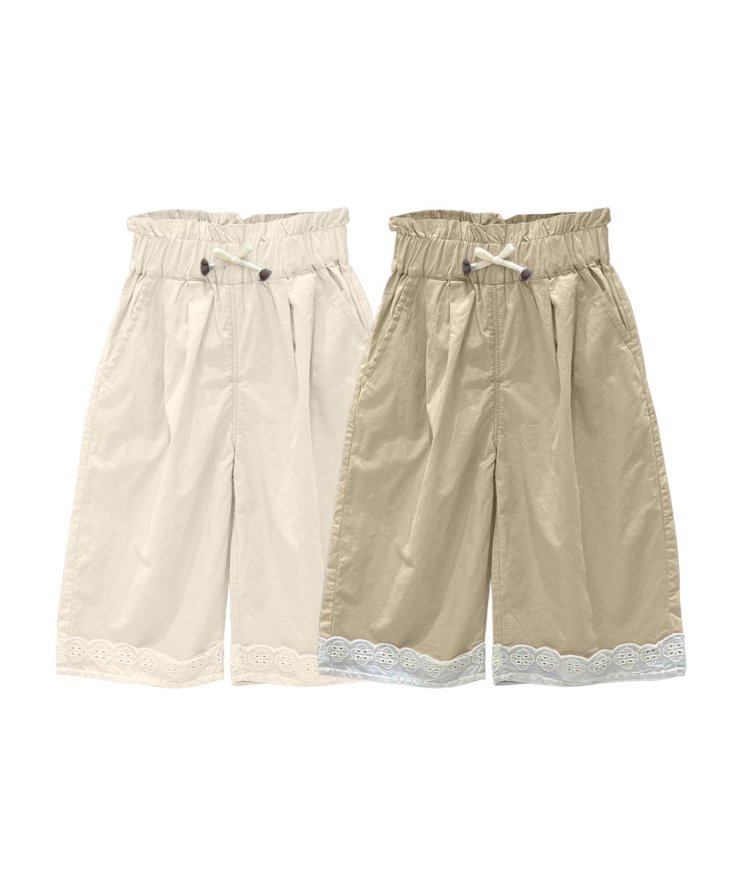 Широкие хлопковые брюки с кружевной каймой Aimoha Kids, beige — фото 2