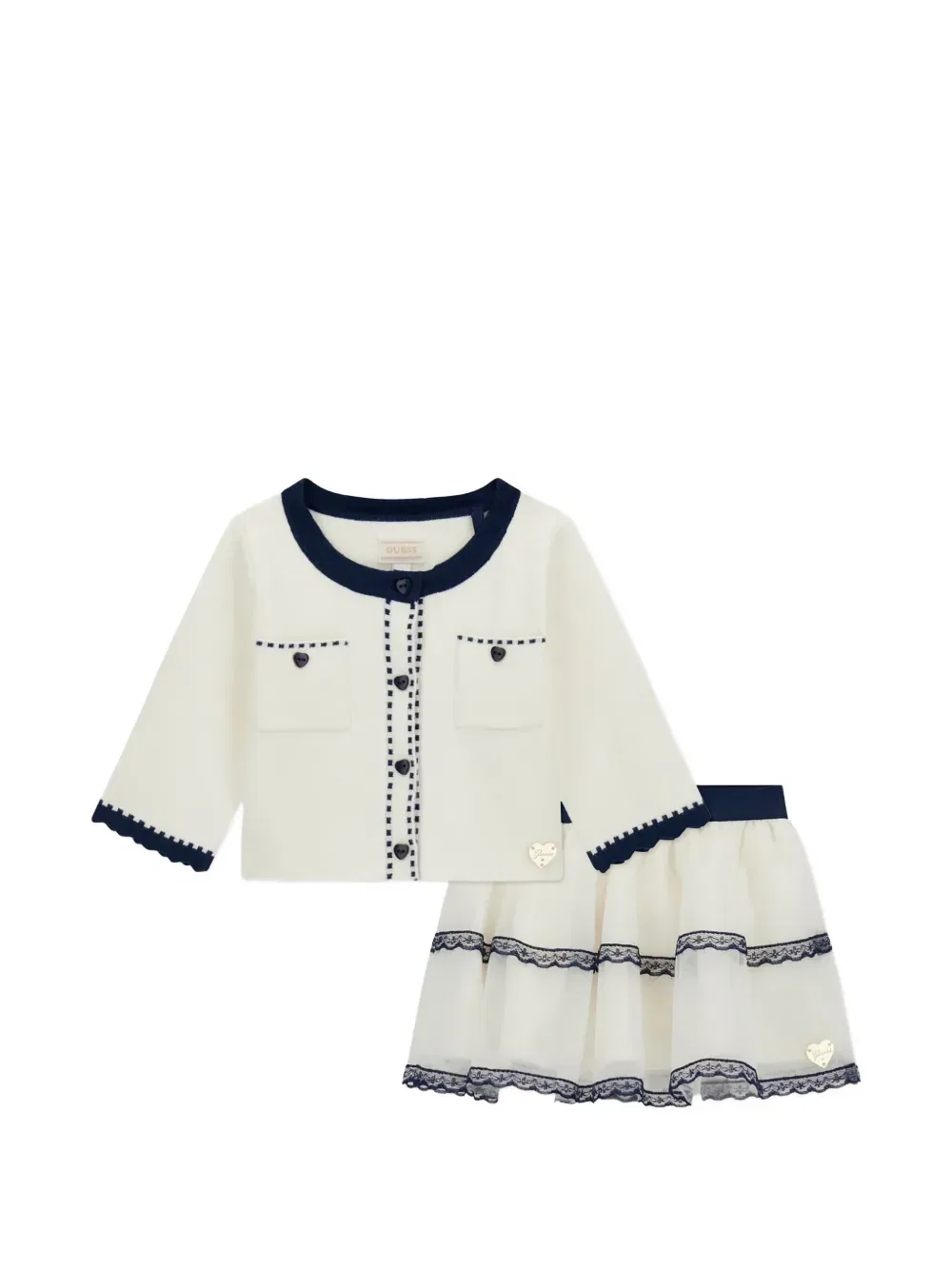 Комплект из топа и ярусной юбки с кружевом Guess Kids, нейтральный