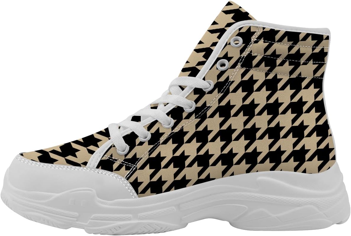 

Высокие кеды с узором гусиная лапка для женщин, белые кеды на шнуровке с платформой из ткани, подарки для нее и для него Generic