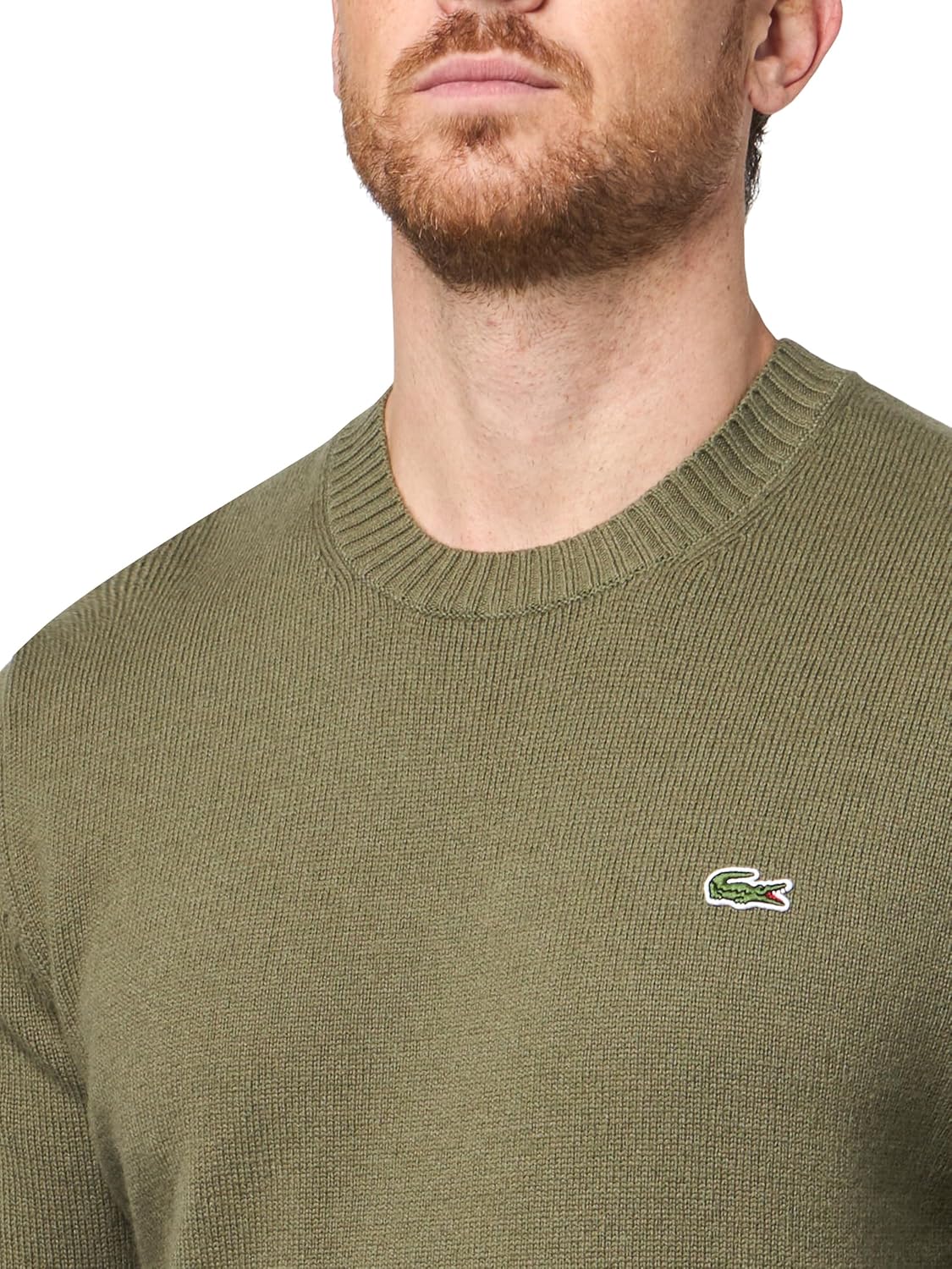 Lacoste мужской кардочесаный шерстяной свитер с круглым вырезом, Olive — фото 3