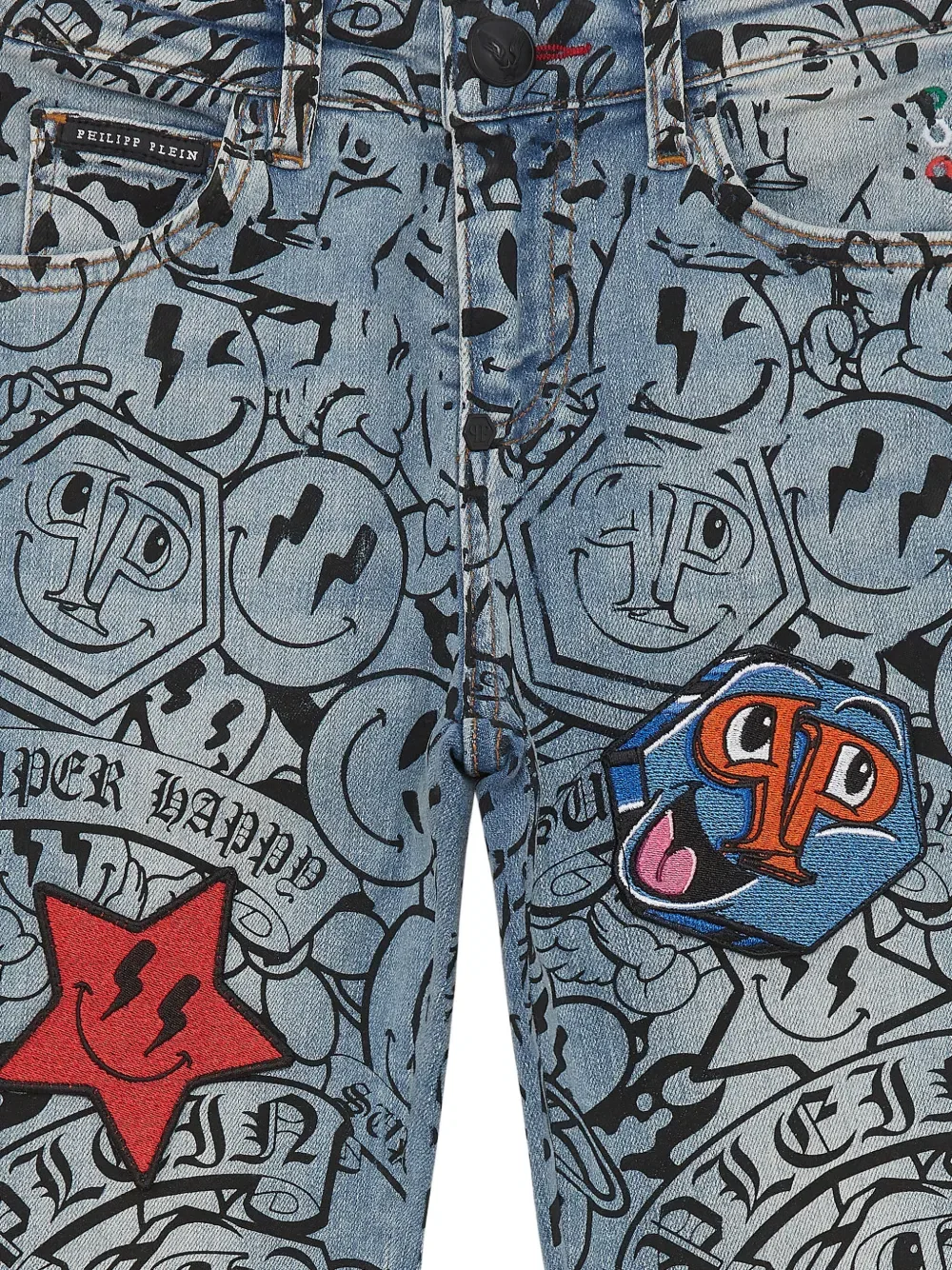 Джинсы с аппликацией в виде улыбки Philipp Plein Junior, синий — фото 3