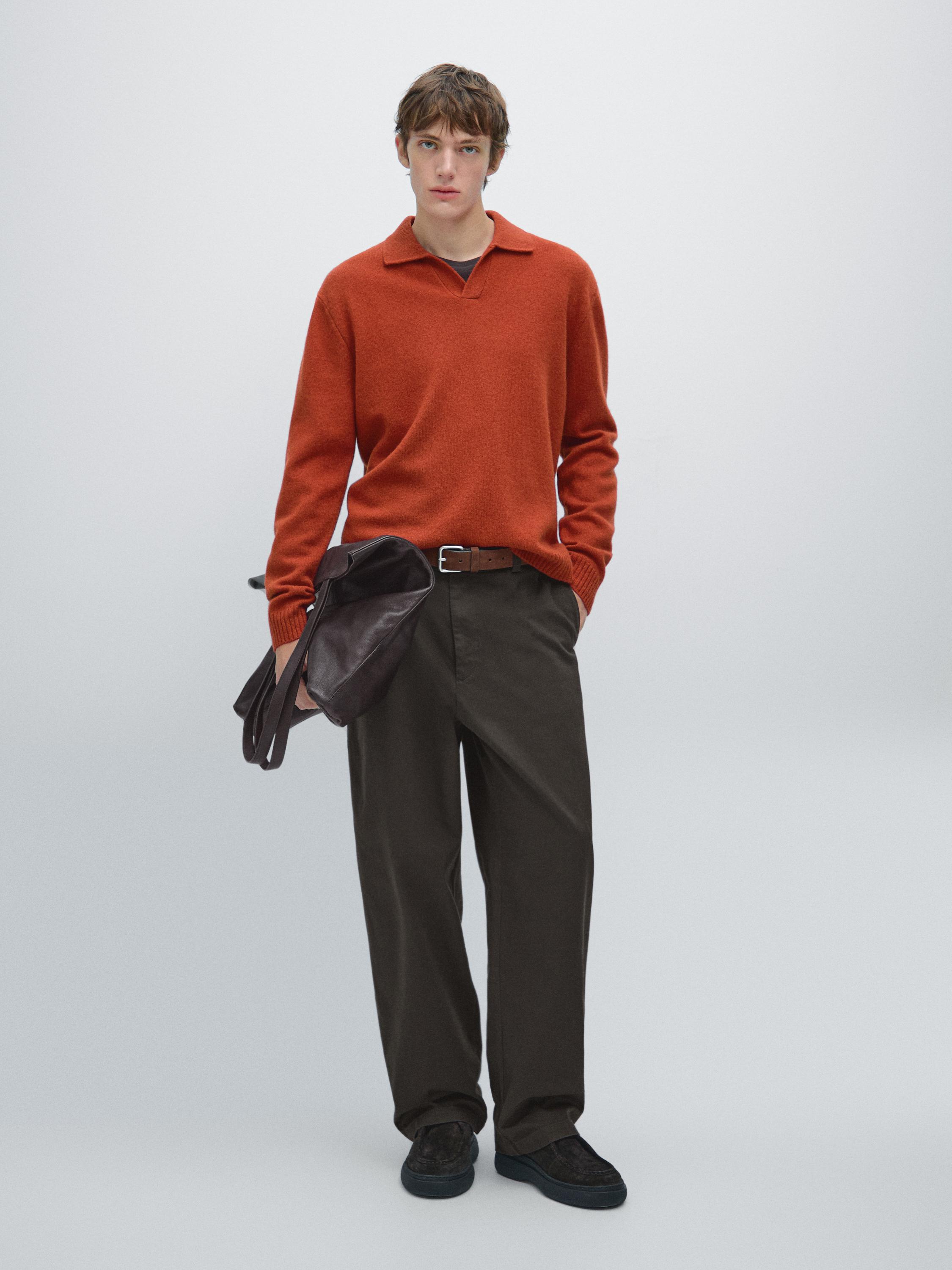 

Свитер-Поло с V-образным вырезом из смесовой шерсти Massimo Dutti, Tangerine