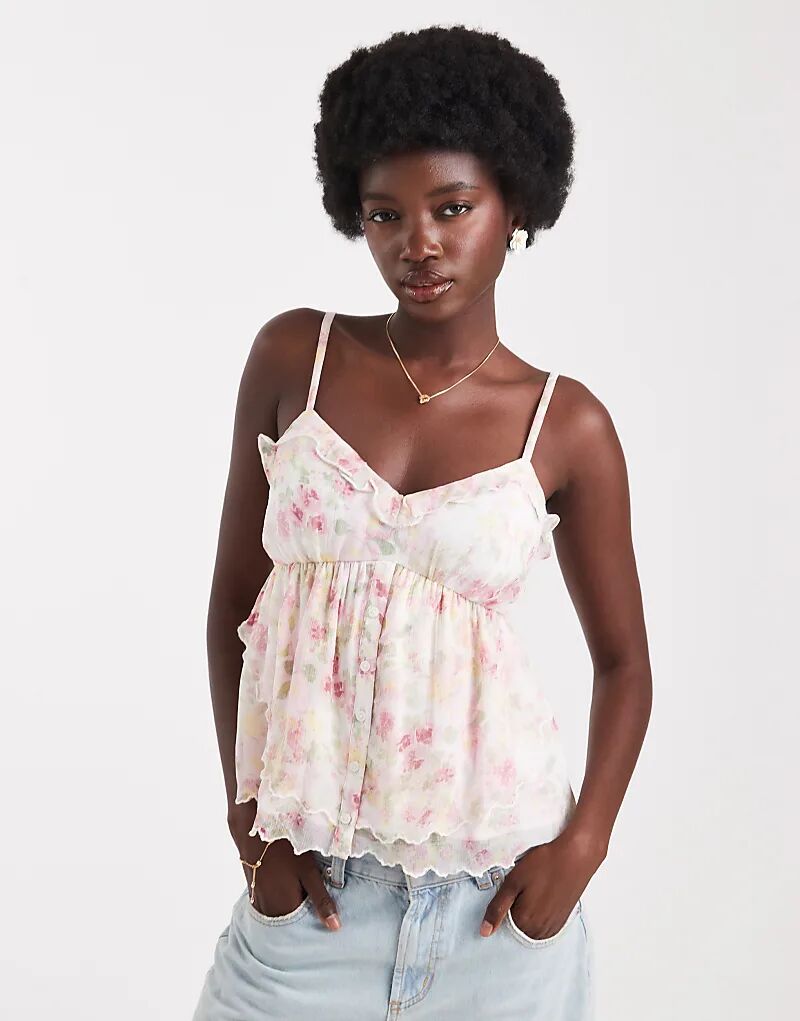 

Топ Hollister с V-образным вырезом и тонкими бретельками, с розовым цветочным принтом