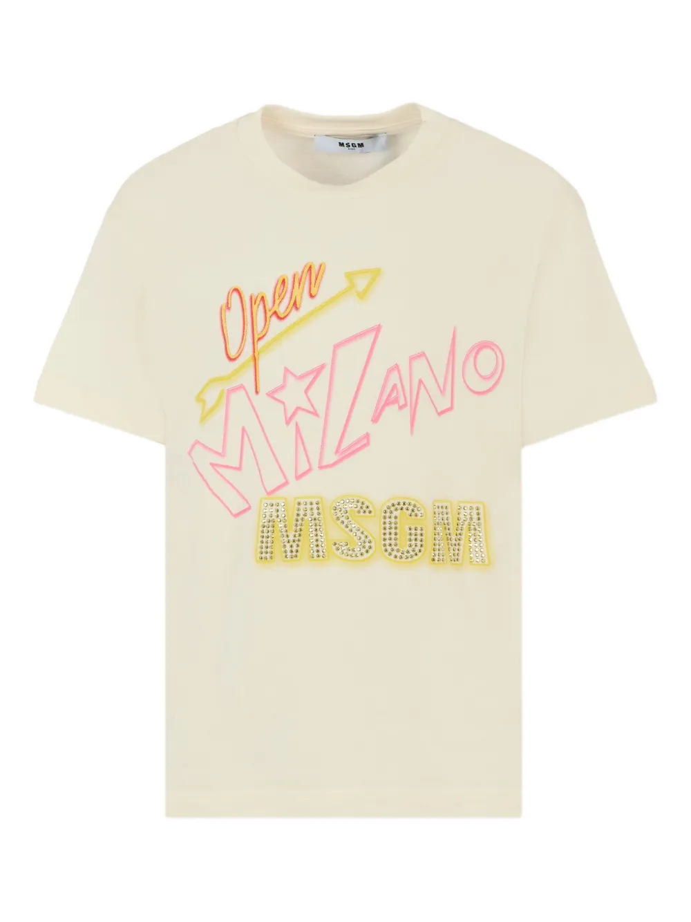 

Футболка с открытым воротом, украшенная кристаллами MSGM Kids, нейтральный