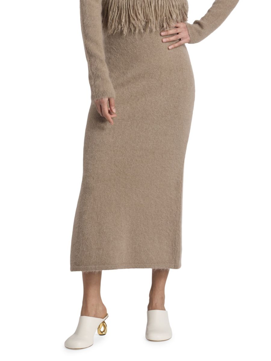 

Юбка миди из мохеровой смеси с разрезом JW Anderson, цвет Fawn