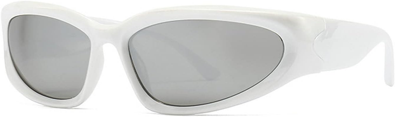 

Laureles Модные солнцезащитные очки-обтекатели для женщин, винтажные зеркальные очки в стиле хип-хоп, мужские стильные очки с защитой от УФ-излучения UV400, White-silver