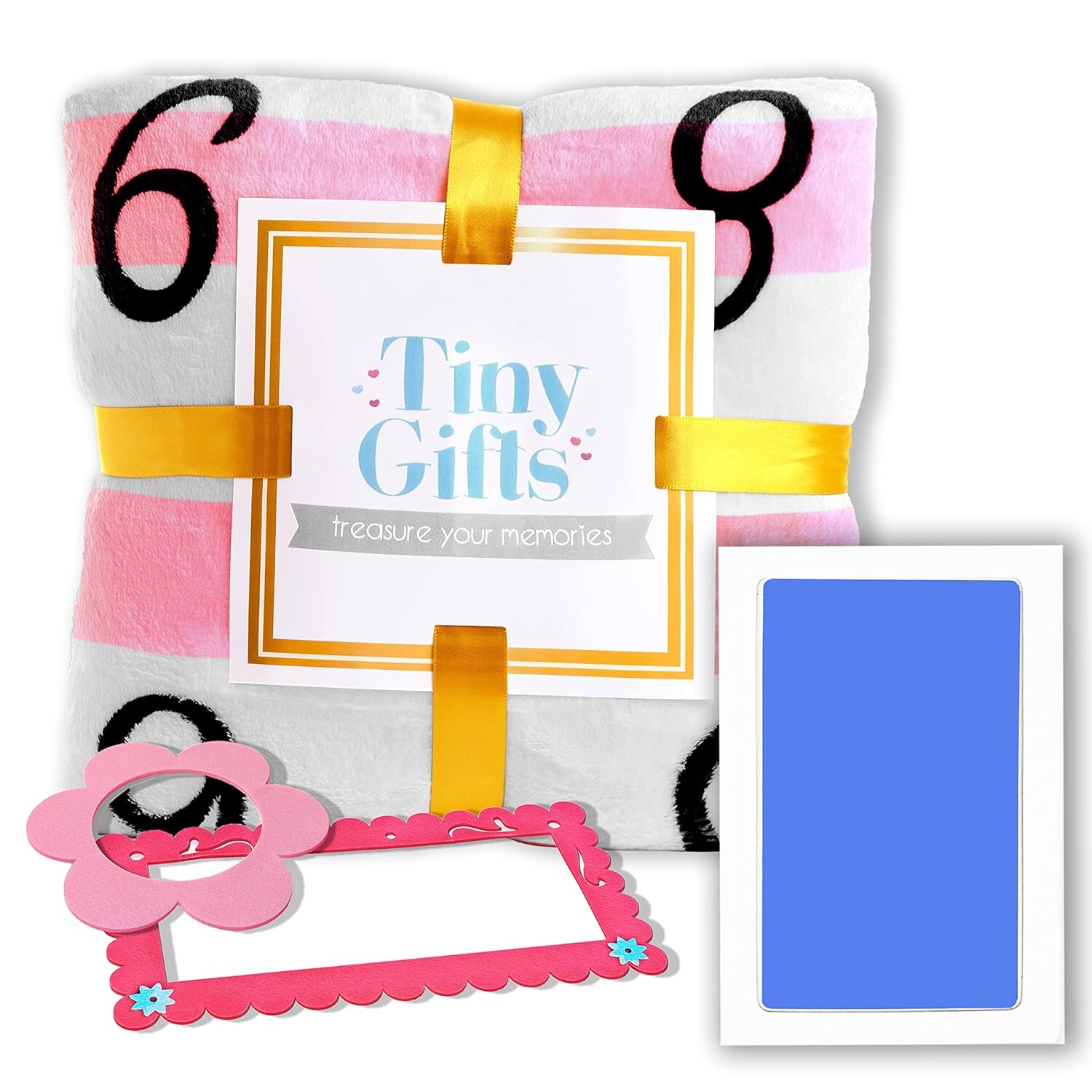 

Розовое детское одеяло Tiny Gifts для ежемесячного этапа + синяя очень большая подушечка для чернил Clean Touch.