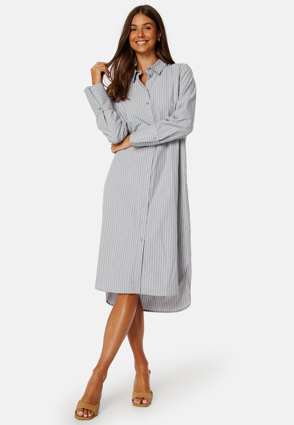 

Платье-рубашка LONG COTTON SHIRT DRESS Bubbleroom, серый