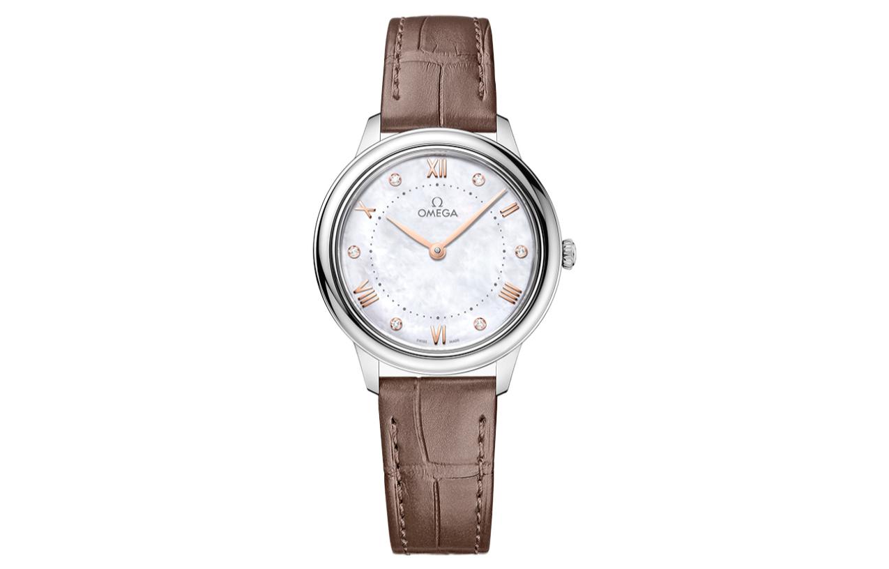 

OMEGA Часы Elegant Saucer Series Quartz Movement Women's Watch 30mm White Dial Stainless Steel Case Genuine Leather Strap