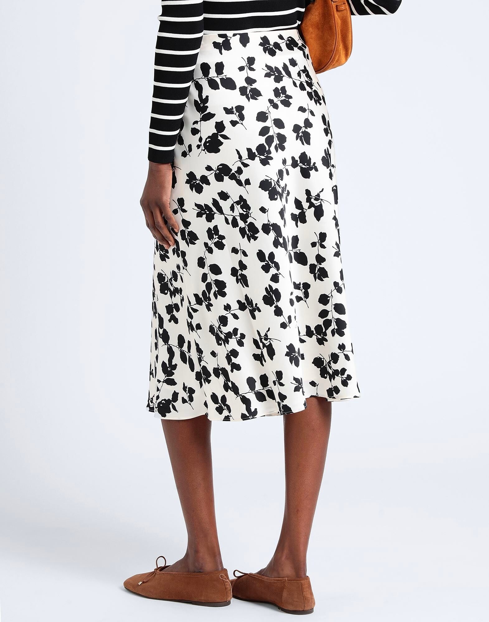 Юбка миди Leaf-Print Charmeuse Midi Skirt Ralph Lauren, айвори — фото 3