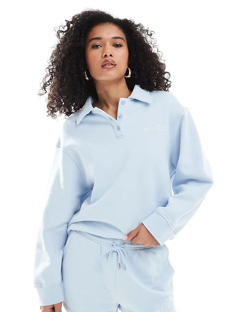 

4th & Reckless толстовка с вышитым логотипом на воротнике, с пуговицами, синего цвета