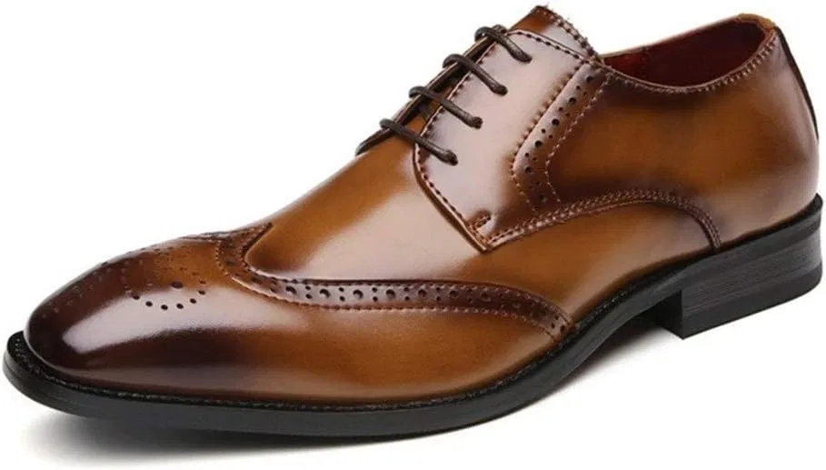 Туфли Kleid Oxford Formale Schuhe für Männer Schnürung Flügelspitze Brogue Schuhe Cowide Gummi-Sohle Anti-Rutsch-Low Top Non Slip Block Heel Abschlussball Generic, Braun
