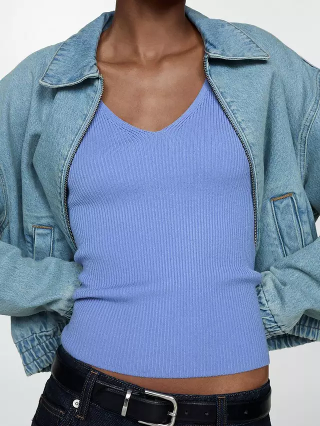 

Топ Mango Knit Strap, цвет pastel/blue