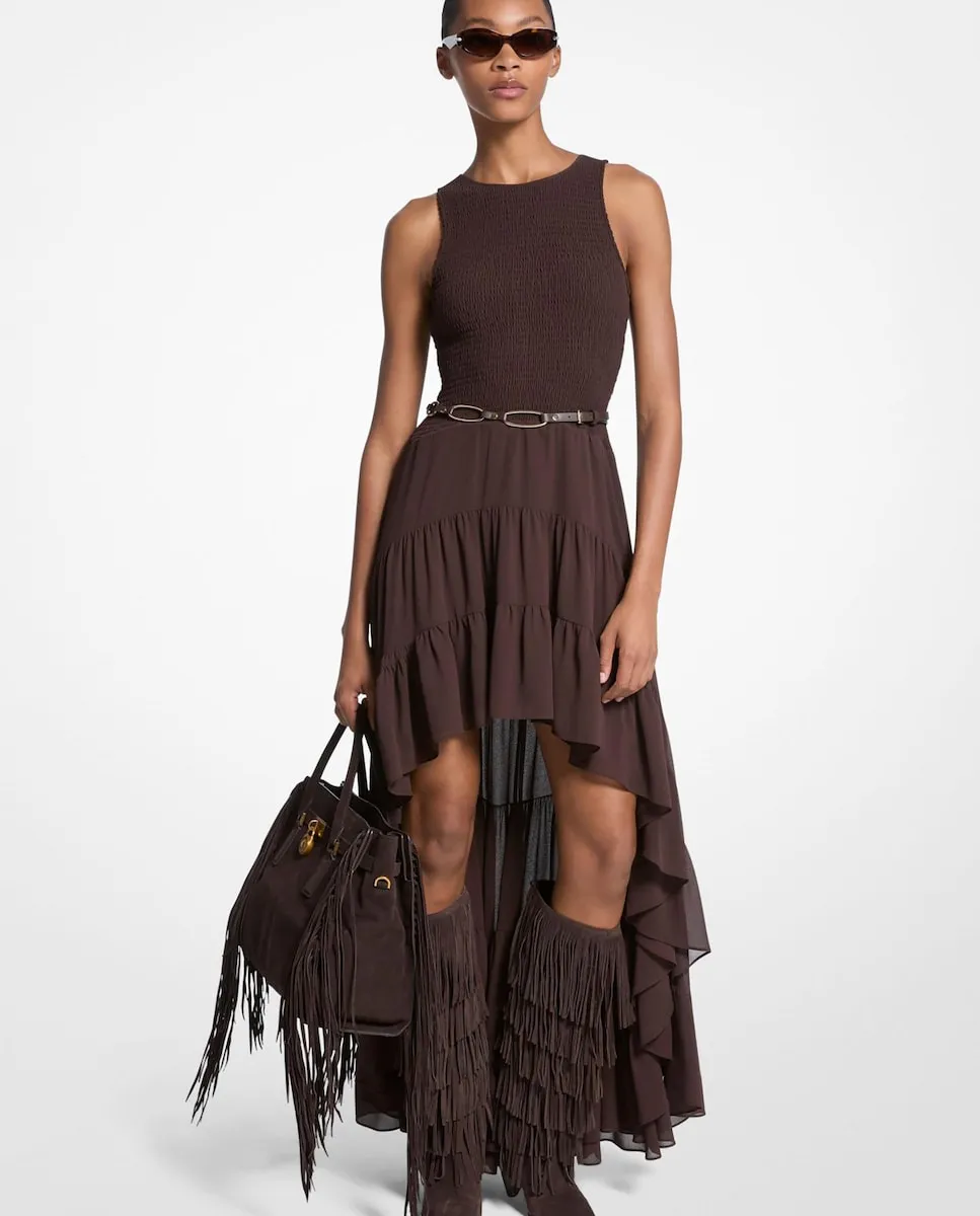 

Короткое платье с асимметричным подолом и оборками Michael Michael Kors, шоколадный коричневый