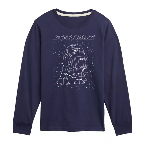 

Мальчики 8-20 лет футболка с длинным рукавом и принтом R2-D2 созвездие Star Wars, синий