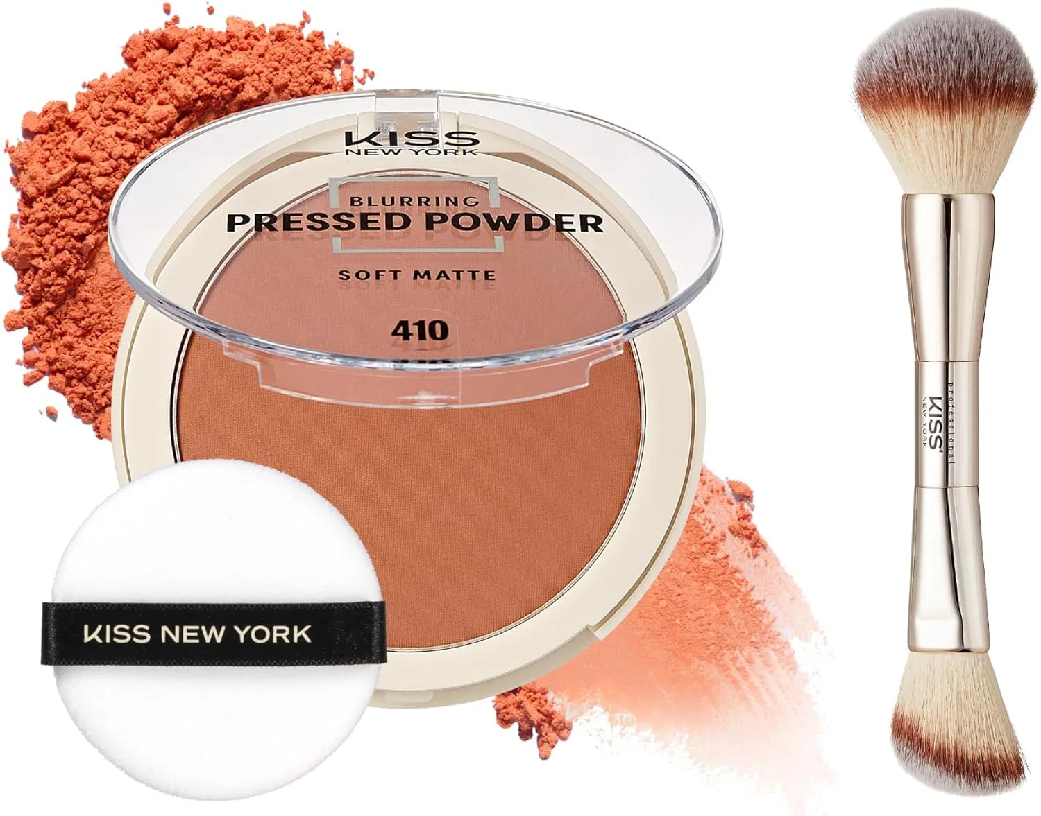 Пудра компактная матовая Kiss New York Soft Matte Press Powder Deep Honey с кистью, 7.9 г