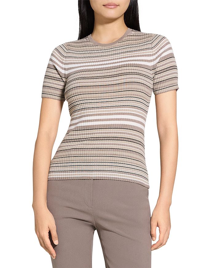 

Футболка из шерсти в рубчик в полоску Theory, коричневый