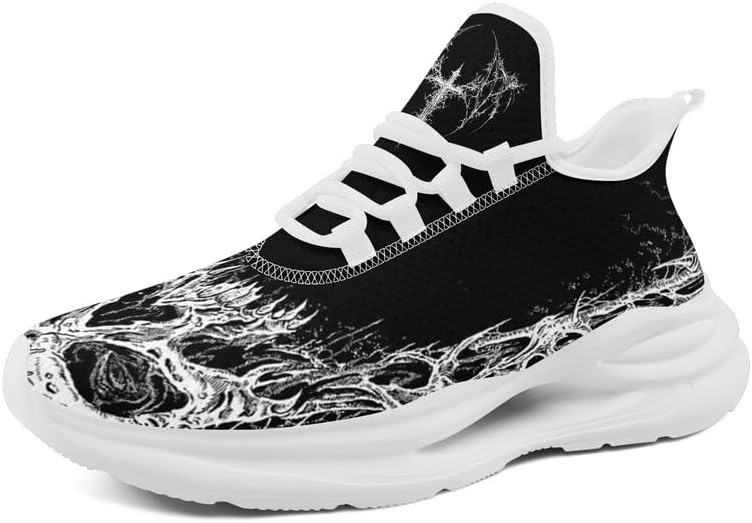 

Готические кроссовки для мужчин и женщин, спортивная обувь в стиле Дарк Арт с черепом, легкие сетчатые кроссовки, панк-стритвир, беговые кроссовки Awsole, белый/черный