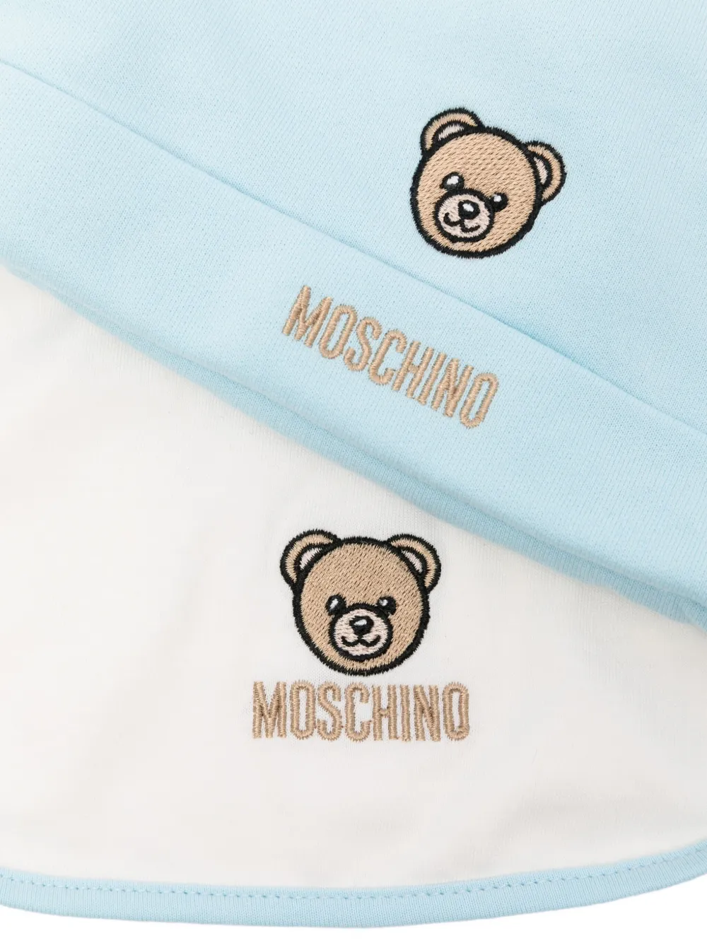 Комплект из шапочки и нагрудника с вышивкой Тедди Moschino Kids, синий — фото 2