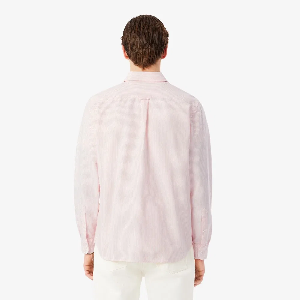 Мужская оксфордская рубашка в полоску, розовая, от Lacoste — фото 3