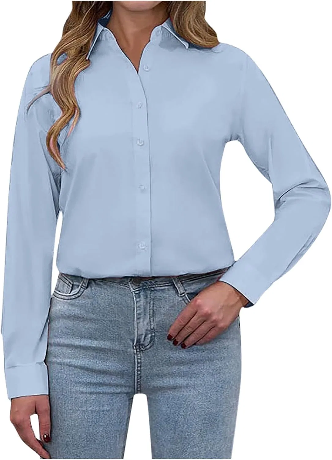 Блуза оверсайз, длинная, женская, Work, Casual, Loose, синий