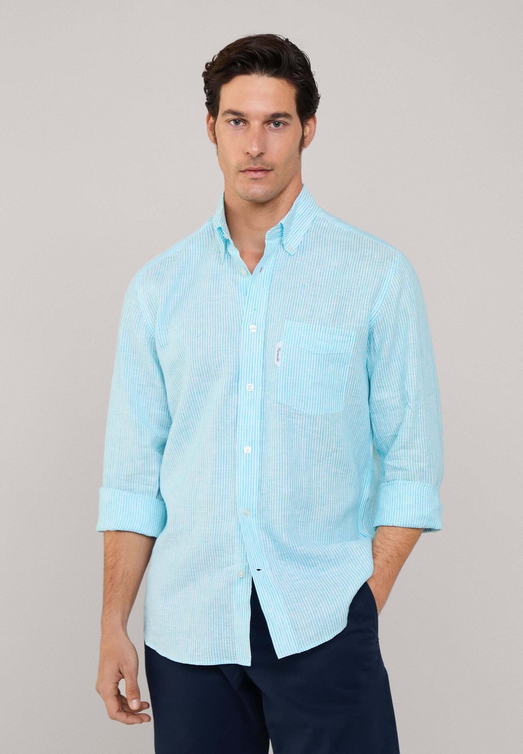 

Рубашка REGULAR FIT BENGAL STRIPED LINEN Façonnable, бирюзовый