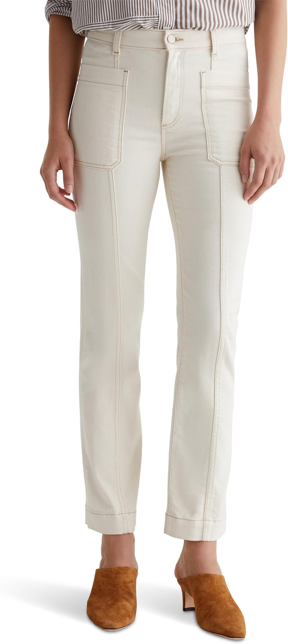 

Джинсы AG Jeans Lila Utility Mid-Rise Straight Jeans in White Oat, White Oat