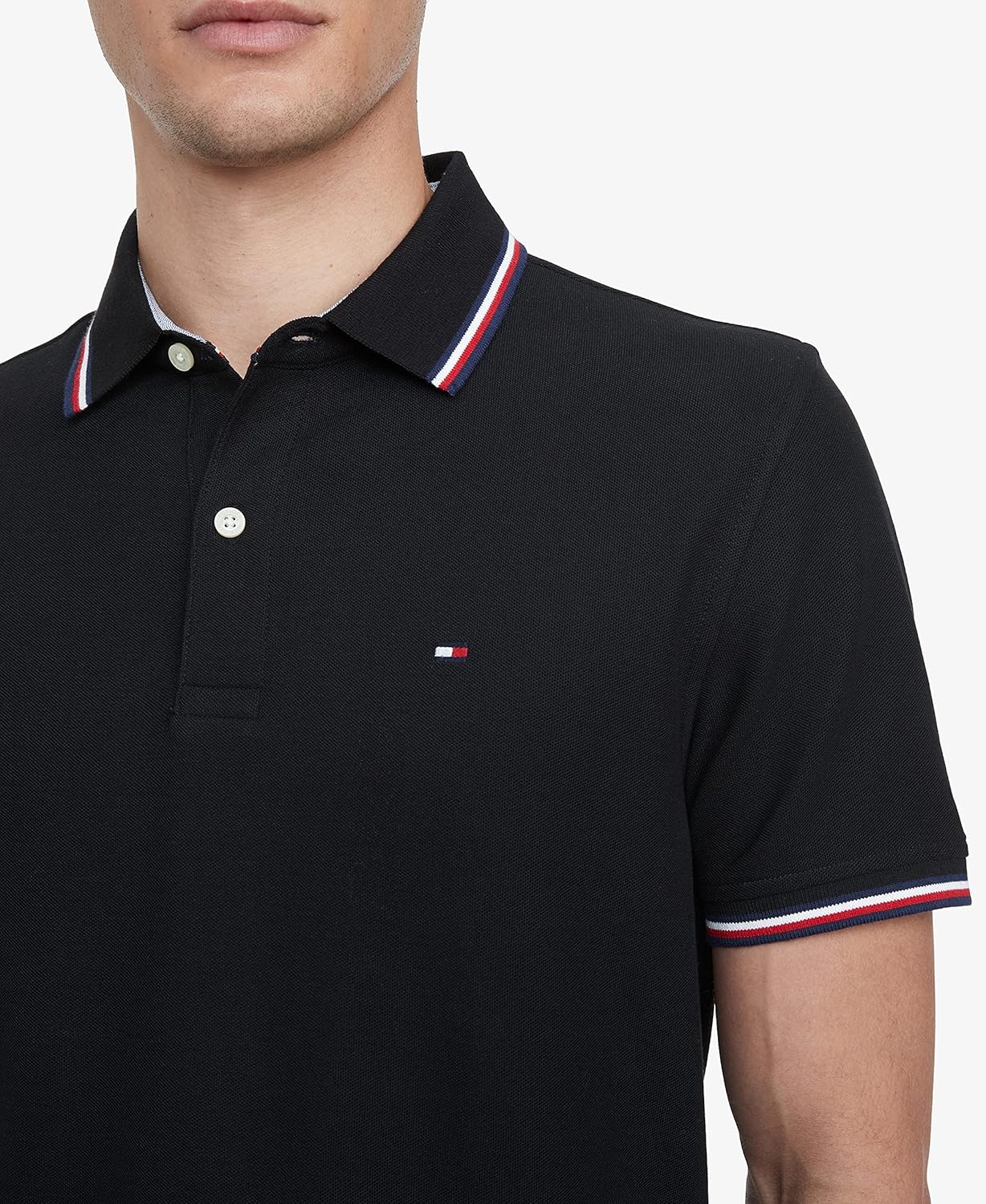 Мужская рубашка-поло Tommy Hilfiger с короткими рукавами, влагоотводящая, эластичная, быстросохнущая, с защитой от ультрафиолета, Cs Deep Knit Black — фото 3