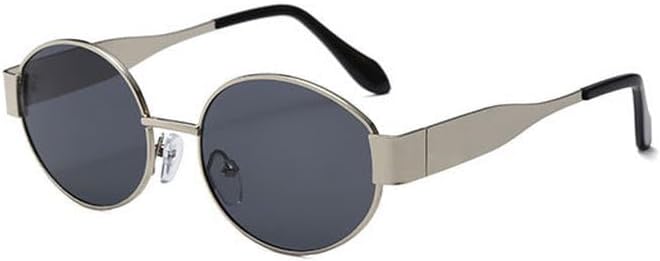 

Женские солнцезащитные очки в маленькой металлической оправе овальной формы, модные, класса люкс, с защитой от УФ-излучения UV400, мужские винтажные солнцезащитные очки TKKTLLT, Black Silver