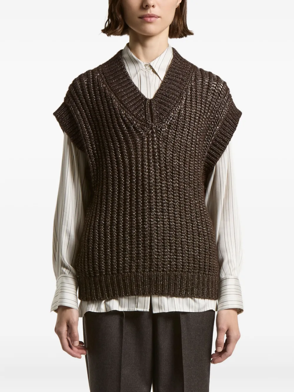 

Топ с V-образным вырезом и эффектом металлик Peserico, коричневый