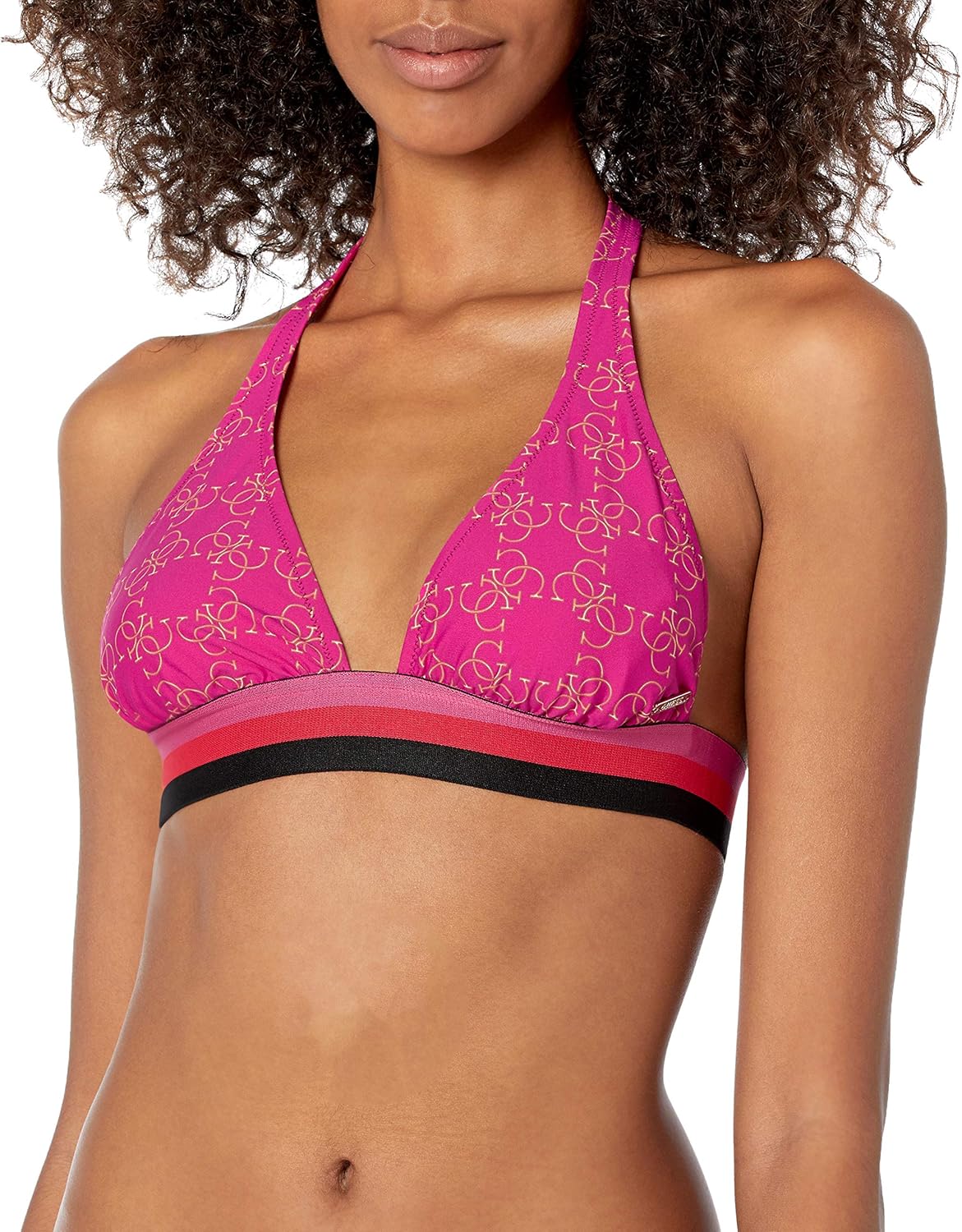 

Женский стандартный бикини-топ GUESS с принтом по всей поверхности и вырезом халтер, Berry