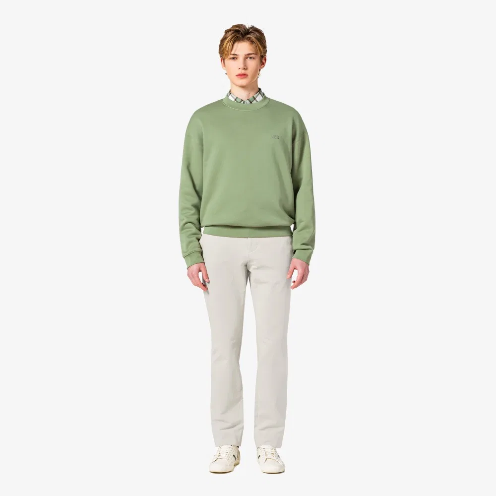 Мужские брюки в рубчик с начёсом кремовые от Lacoste