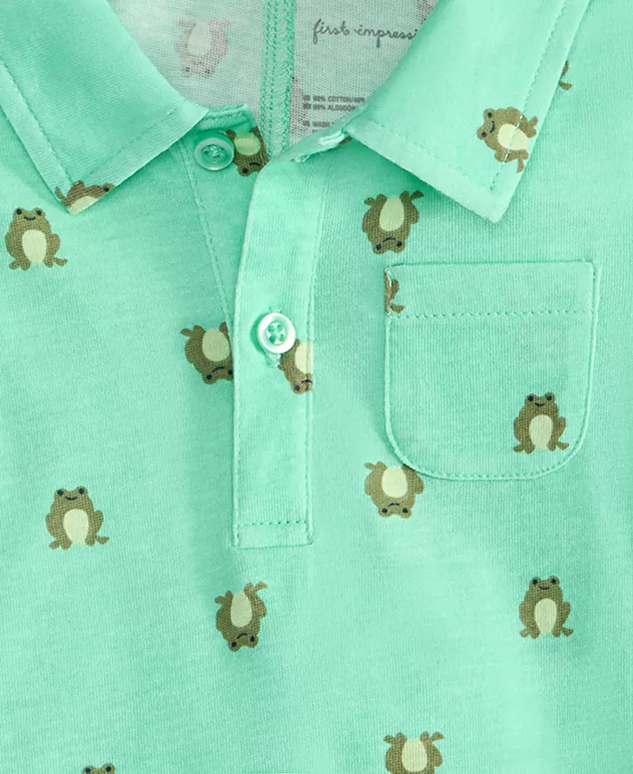 Детский комбинезон для мальчиков с принтом лягушки Jump Frog-Print Sunsuit First Impressions, зеленый — фото 3