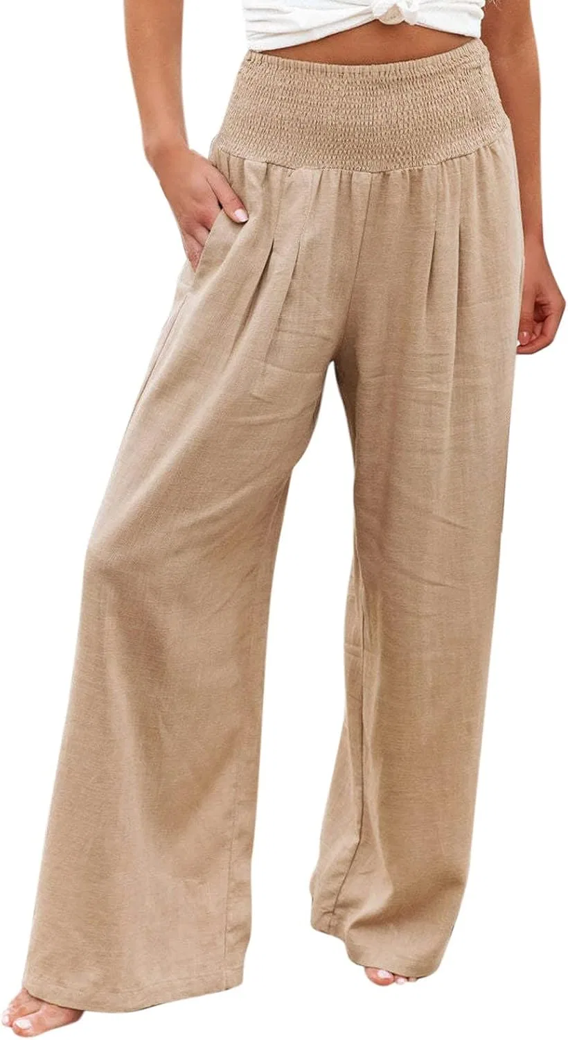 Леггинсы широкие из хлопка и льна, Khaki