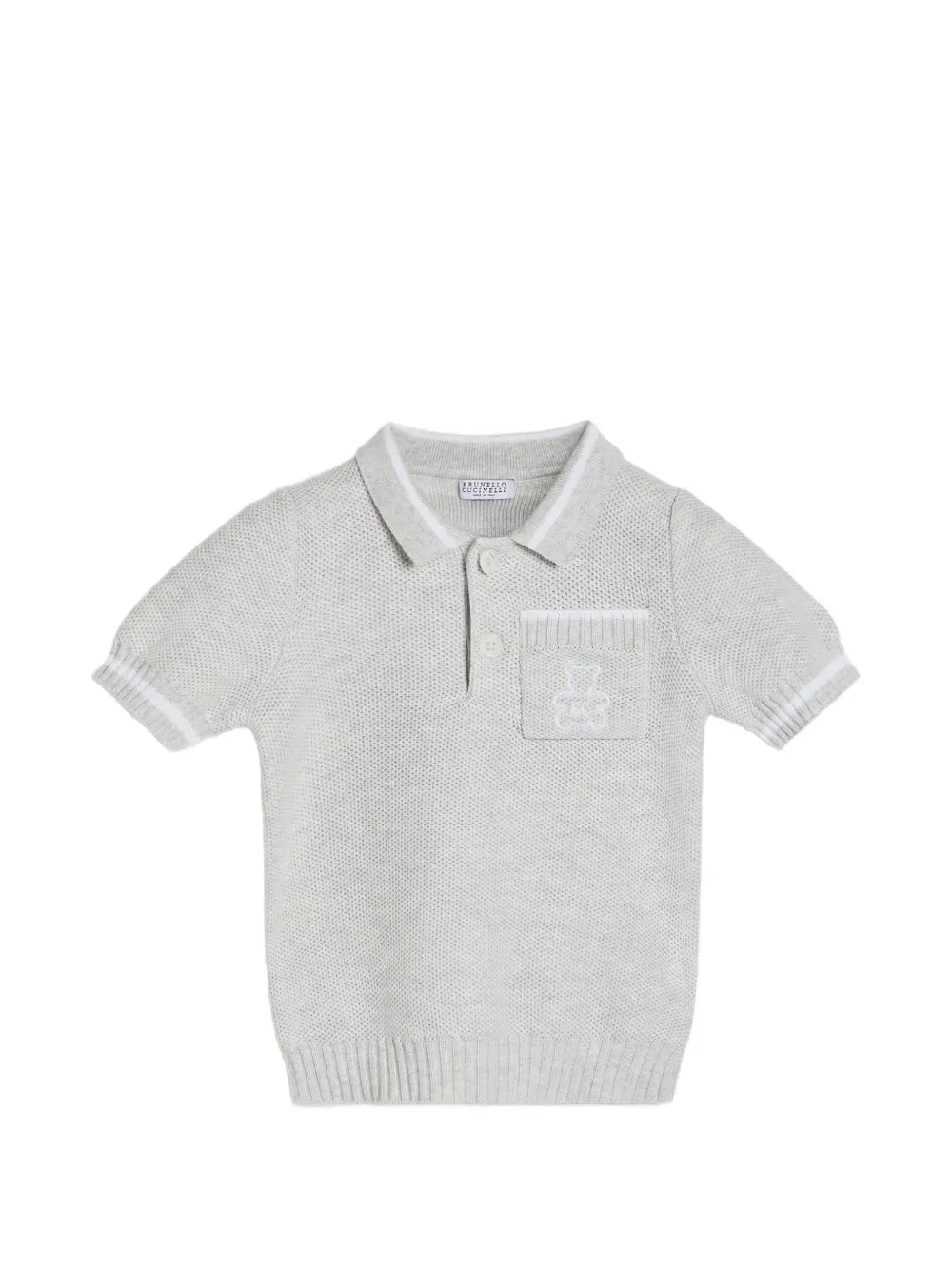 Хлопковая вязаная поло рубашка Baby Bernie с сотовым узором Brunello Cucinelli Kids, серый
