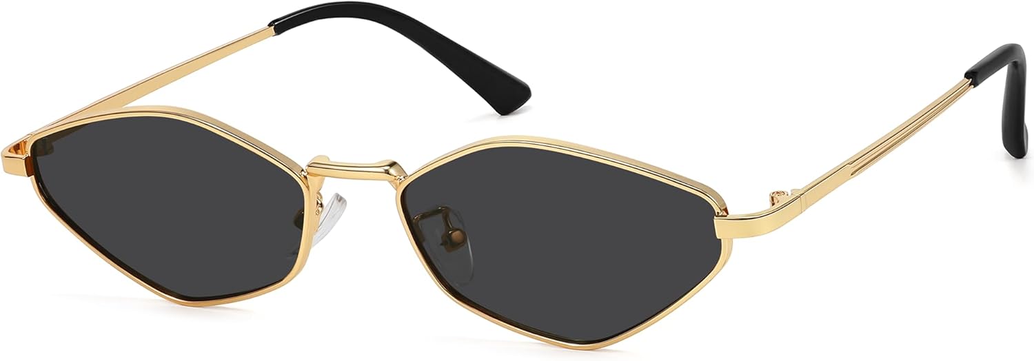 

Ретро-солнцезащитные очки неправильной формы узкой формы для женщин, модные винтажные, многоугольные, маленькие, с металлической оправой и защитой от УФ-излучения Fozono, Gold Frame/Gray Lens