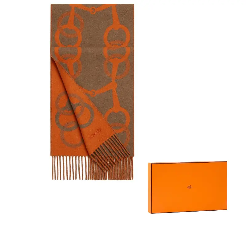 

HERMES Шерстяной шарф мужской Lemon/Gray Green