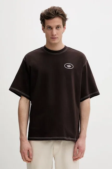 Футболка из тонкого трикотажа T-shirt bawełniany Adidas Originals, коричневый — фото 3