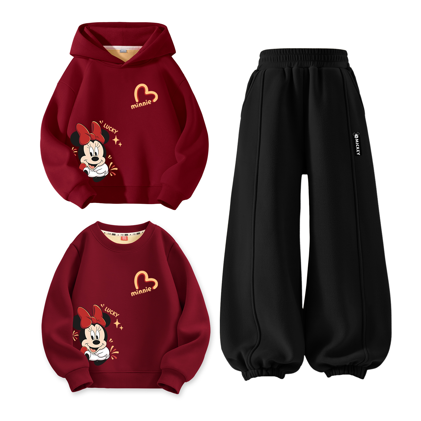 Детский костюм Tang с круглым вырезом и толстым воротником Disney, [thickened and fleece-lined]di tuan fan dai_bottom right бордовый+di xi yue k черный+di tuan fan dai_bottom right бордовый — фото 3