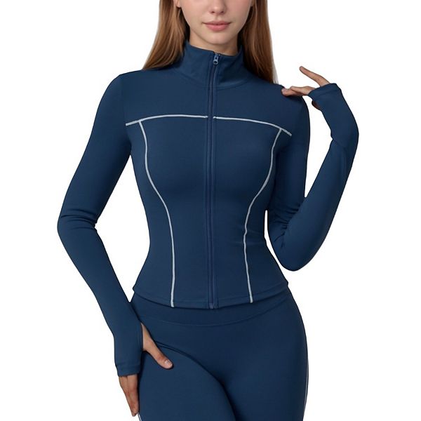 

Женская облегающая куртка-актив с молнией, высоким воротником, длинными рукавами и контурными швами Anna-Kaci, Navy