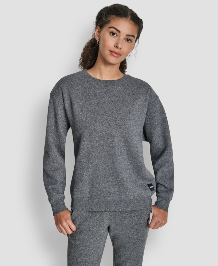 

Женская толстовка с круглым вырезом и нашивкой с логотипом в тон ткани DKNY, Black Heather