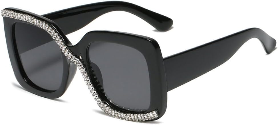 

Модные солнцезащитные очки с бриллиантами для женщин и мужчин, ретро-оправа большого размера, трендовые женские солнцезащитные очки класса люкс с защитой от УФ-излучения UV400 TKKTLLT, Black Black