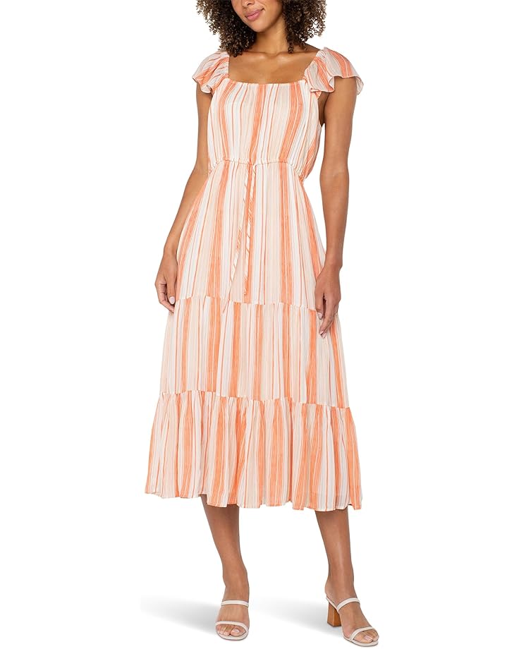 

Платье Liverpool Los Angeles Flutter Sleeve Woven Maxi Dress With Cinched Waist, цвет Orange Tan Stripe