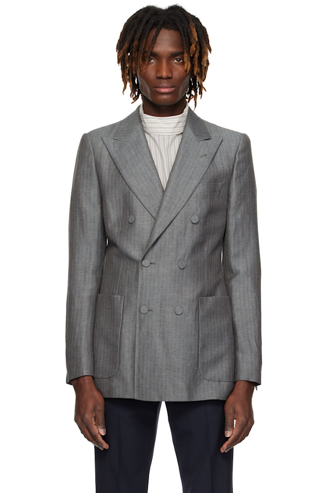 

Полосатый блейзер Dries Van Noten, серый