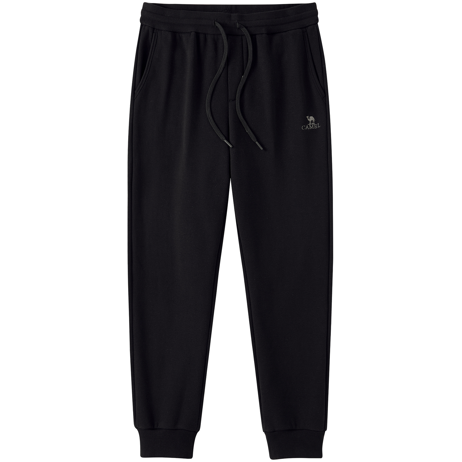 

Однотонные эластичные манжеты растягивающиеся флисовые утепленные универсальные базовые спортивные штаны длинные вязаные спортивные штаты men's CAMEL, черный