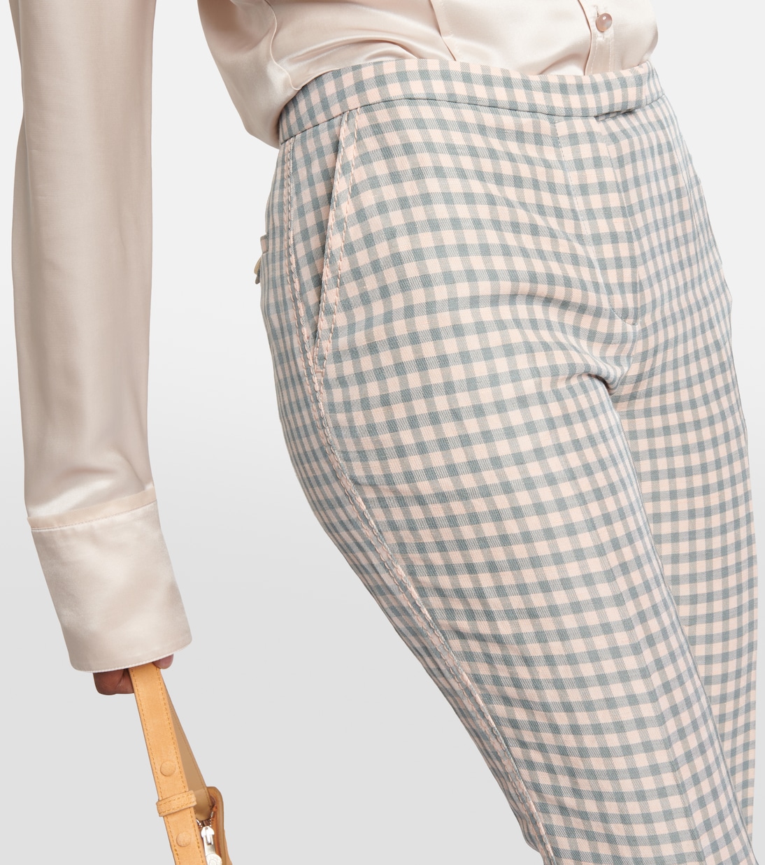 Клетчатые брюки с низкой посадкой Acne Studios, Light Blue/Pink — фото 4