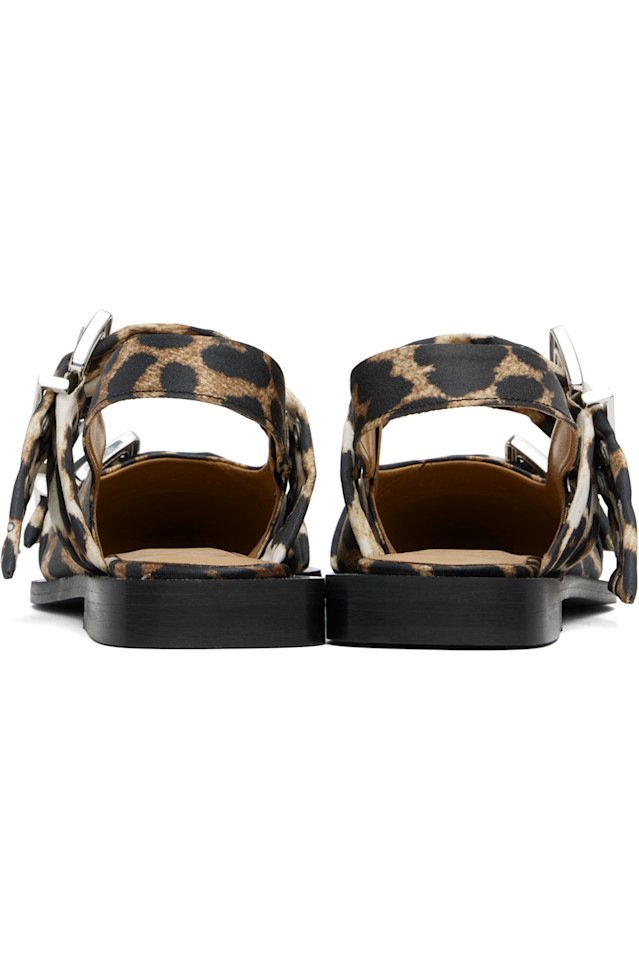 Женские балетки с пряжкой из сатина Ganni, цвет leopard — фото 2