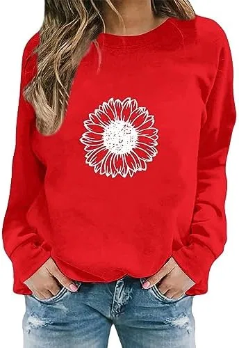 Блуза свободная с принтом подсолнухов, Ladies Loose Blouse, красный — фото 2