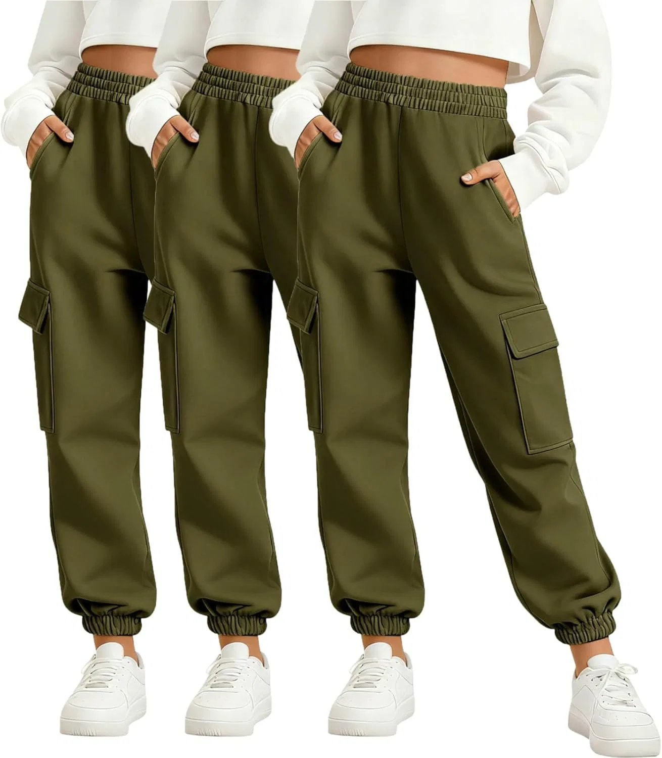 Детские спортивные брюки карго с множеством карманов Zzalalana, 3 шт, Army Green